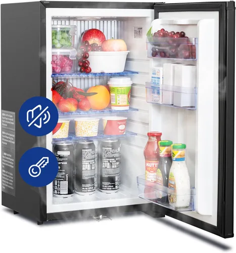 Miniatura 7 de Mini refrigerador con cerradura de 1.0 pies cúbicos, refrigerador pequeño de 110 V 12 V, puerta reversible, silencioso, sin ruido para dormitorio