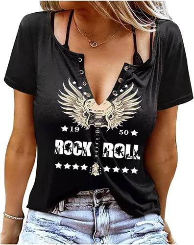Camiseta de tirantes estilo vintage Rock and Roll para mujer, camiseta de música country linda