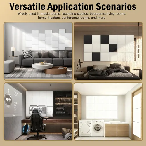 Miniatura 6 de Paquete de 12 paneles acústicos de pared de alta densidad, paneles acústicos cuadrados de 0.4 x 12 x 12 pulgadas, para estudio de grabación, oficina