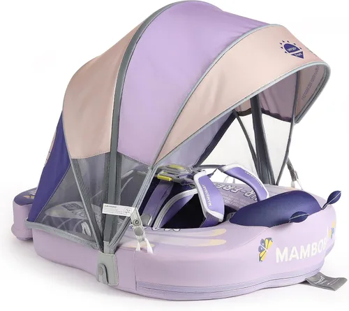 Miniatura 14 de Mambobaby - Flotador con cola y toldo para bebé, anillo de natación para cintura infantil, entrenador de natación y flotador no inflable con correa