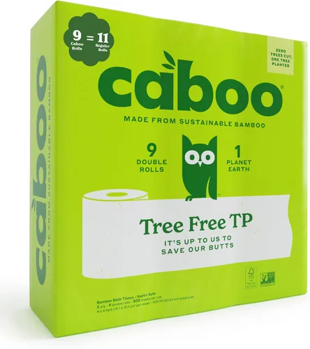 Miniatura 9 de Caboo Papel higiénico sin árboles, tejido de baño seguro séptico, hojas suaves de 2 capas, 300 hojas por rollo, 16 rollos dobles
