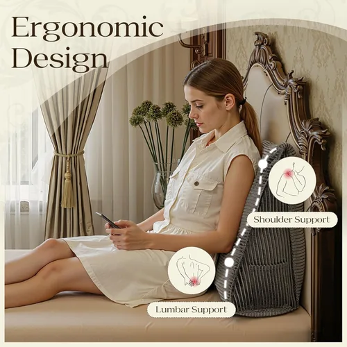 Miniatura 5 de WOWMAX - Almohada triangular para lectura; almohada grande para cabecera y respaldo; almohada en forma de cuña para soporte y posicionamiento