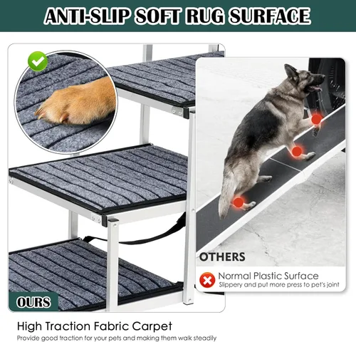 Miniatura 4 de Rampa para perros para automóvil, escalera extra ancha para automóvil para perros grandes, escalones para mascotas de aluminio ligero plegables