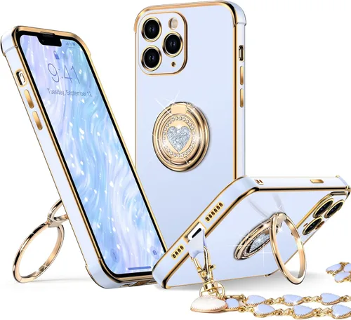 Miniatura 10 de XYZ Funda para iPhone 11 con Soporte, Funda para Teléfono con Soporte de Doble Anillo con Patilla, Funda Protectora de Lujo Brillante para Mujeres