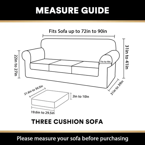Miniatura 2 de PrinceDeco - 4 fundas de terciopelo para sofá de 3 cojines, protector suave de muebles con parte inferior elástica antideslizante, fundas de sofá