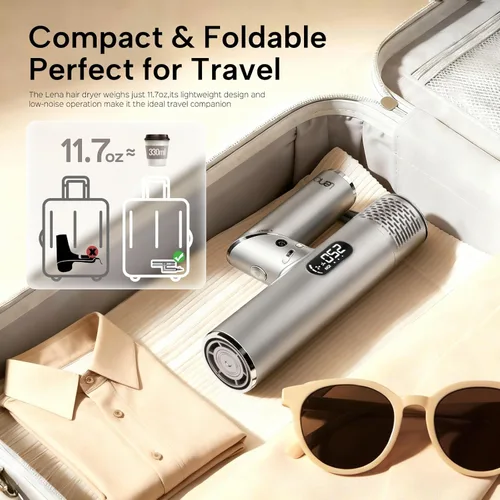 Miniatura 2 de Secador de pelo plegable con difusor – Secador profesional de alta velocidad de 1600 W con peine, secado rápido de 100,000 RPM, resultados