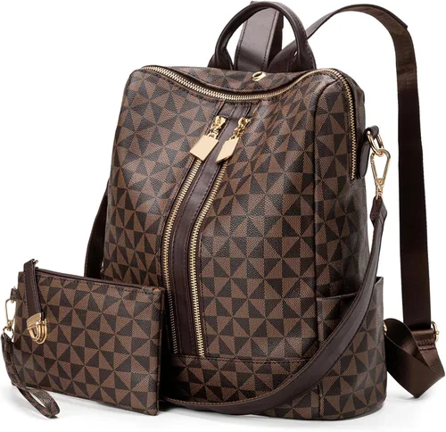 Miniatura 12 de Mochila Monedero para Mujer de Cuero Anti-robo Grande de Diseñador de Moda Mochila de Viaje Bolsa Mochila para Hombre Bolsas de Hombro, A-Marrón