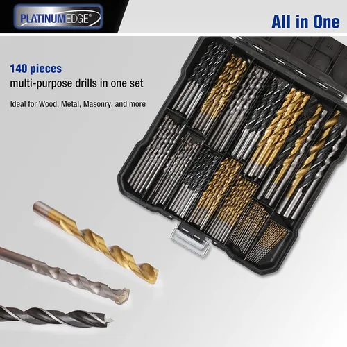 Miniatura 3 de PLATINUMEDGE Juego de brocas multiuso de 140 piezas, 88 brocas de titanio con giro 26 brocas de mampostería para ladrillo, concreto 26 brocas