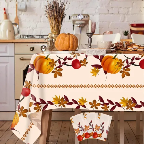 Miniatura 11 de Paquete de 3 manteles navideños desechables de plástico, manteles de mesa navideños rectangulares rojos para fiestas, con estampado de árbol