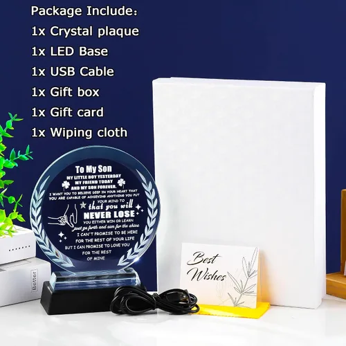 Miniatura 6 de Regalos para hijo de mamá, papá a mi hijo, regalos de placa de cristal con base colorida, regalos de cristal significativos para adultos, hijo