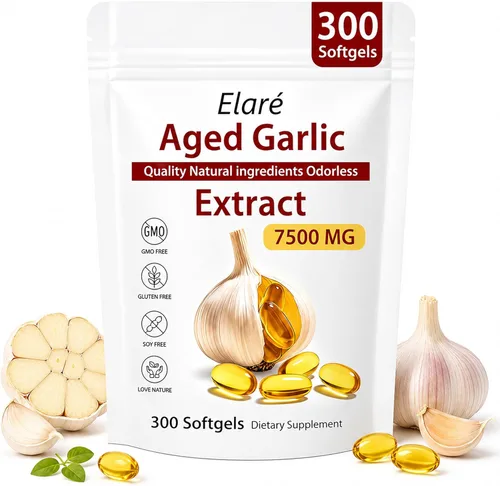 ELARE Cápsulas blandas de extracto de ajo envejecido premium, 300 unidades, suplementos de ajo inodoros, fórmula madura de 2 años para el corazón,