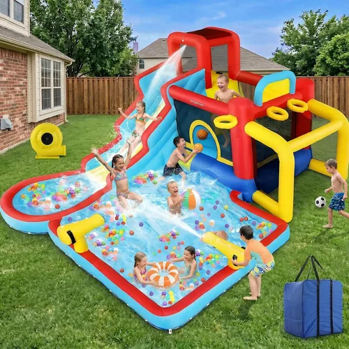 Miniatura 13 de AKEYDIY Casa de rebote de tobogán acuático, 13 × 12.5 pies, tobogán acuático inflable para niños grandes de 8 a 12 y 3 a 10 años, toboganes