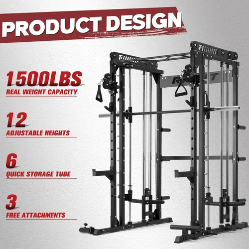 Miniatura 6 de RitFit Máquina M1 Pro Smith con sistema de cruce de cables, jaula multifunción para sentadillas para gimnasio en casa, rack de energía y paquetes