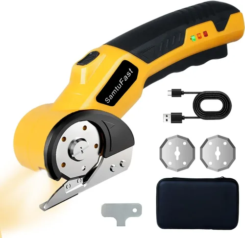 Tijeras eléctricas inalámbricas, cortador de caja recargable de 4 V eléctrico con caja de almacenamiento, 2 cuchillas, cable de carga USB, cortador