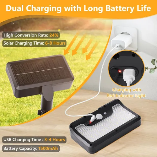 Miniatura 4 de Luces solares con clip para exteriores con sensor de movimiento, luces de valla solares ajustables verticalmente y giratorias en 360° con 92 LEDs