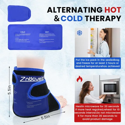 Miniatura 8 de Bolsa de hielo para tobillo, gel reutilizable de compresión fría para molestias de pies, envoltura de hielo para hinchazón y recuperación de pies
