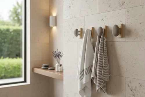 Miniatura 2 de Sea Stones Coast Hook - Gancho para abrigos, seleccionado a mano, gancho de pared de piedra natural con elegante placa trasera de madera, cuelga tus