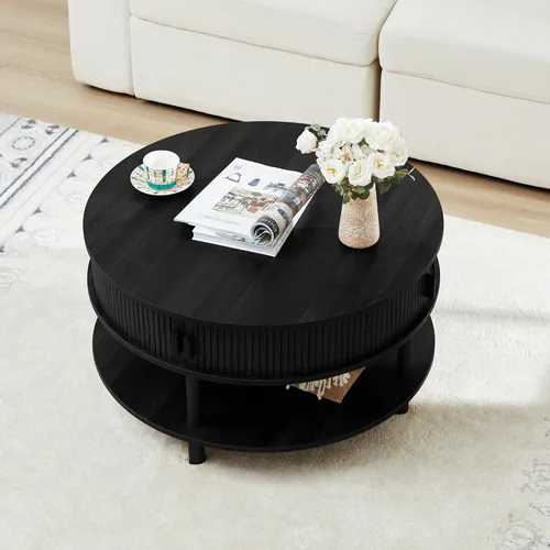Miniatura 5 de XUZENEST - Mesa de café redonda de 31.5" con almacenamiento, mesa de café de 2 niveles de mediados de siglo moderna con puerta deslizante de tambor