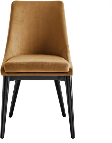 Miniatura 4 de Modway Viscount - Silla de comedor moderna de terciopelo de 19 pulgadas en negro/marrón coñac