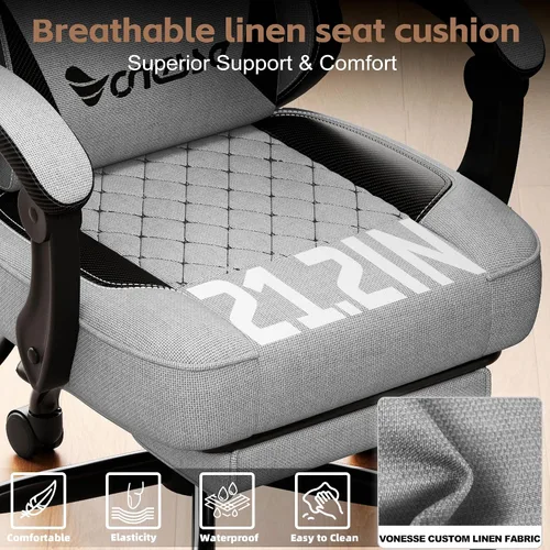 Miniatura 4 de Silla de juegos Vonesse, silla de computadora de tela con amortiguador de resorte de bolsillo, silla de oficina con reposapiés y soporte lumbar