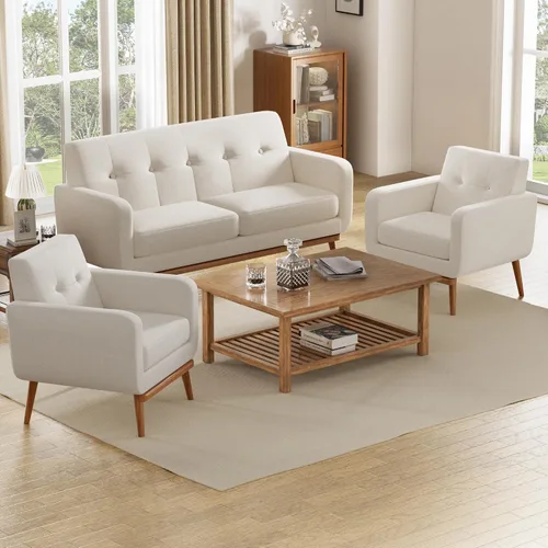 Miniatura 8 de HUIMO - Juego de muebles para sala de estar con botones, juego de muebles tapizados con botones para sala de estar, sofá moderno tapizado con marco