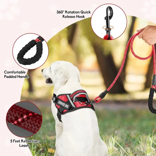 Miniatura 7 de Juego de arnés y correa para perro de servicio, arnés de entrenamiento para perro Animire con 10 parches para perros, correa reflectante para perro