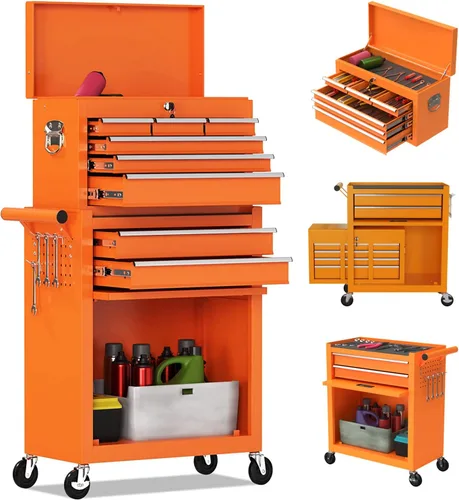 Miniatura 12 de Cofre de herramientas rodante de alta capacidad de 8 cajones, caja de herramientas de almacenamiento extraíble con ruedas y cajones, caja de Negro