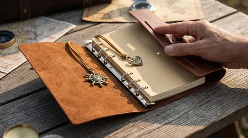 Miniatura 2 de Diario con tapas de cuero estilo retro, en blanco, con cuerda náutica, gris 7 pulgadas