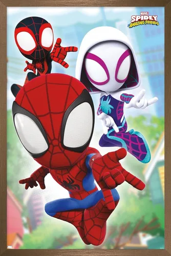Miniatura 12 de Trends International Marvel Spidey and His Amazing Friends - Póster de pared Webs, 14.72 x 22.37 pulgadas, versión enmarcada de madera de granero