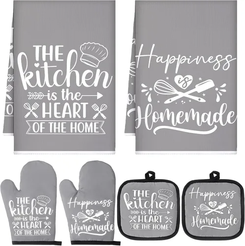 Miniatura 28 de Sratte Juego de 6 Piezas de Accesorios de Decoración de Cocina Estilo Granja Toallas Agarraderas Manoplas de Horno Juego de 2 Paños de Cocina 2 Negro