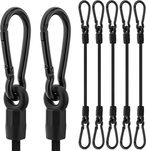 Miniatura 9 de Cuerdas elásticas con mosquetón, cuerdas elásticas resistentes de 18 pulgadas de largo con clip de mosquetón para exteriores, cuerda elástica negra