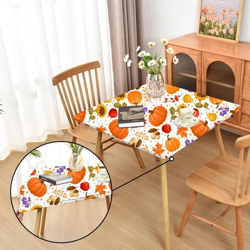 Miniatura 32 de Mantel ajustado blanco con elástico para mesas plegables de 48x48 pulgadas, manteles lavables y elásticos de elastano para mesas de cartas, manteles