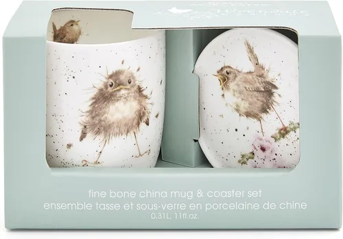 Miniatura 6 de Royal Worcester Wrendale Designs Flying the Nest - Juego de taza y posavasos Taza de café de 11 onzas con posavasos Hecho de porcelana fina