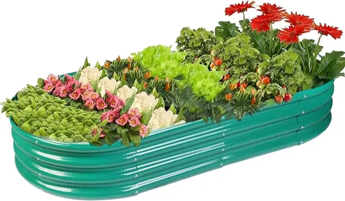 Miniatura 10 de Rakukiri Jardinera elevada con certificación GRS galvanizada para exteriores, maceta ovalada de metal resistente a la putrefacción de 6.5 pies, 1