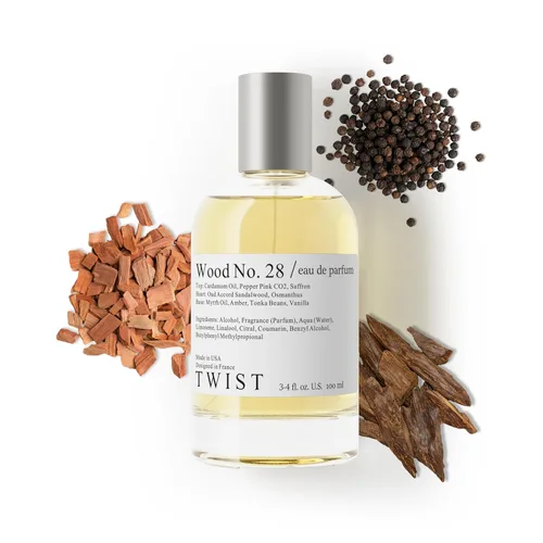 Twist Wood No. 28 - Eau De Parfum Inspirado en T. Ford Oud Wood, Perfume de Larga Duración para Hombres y Mujeres, Sin Parabenos, Vegano,