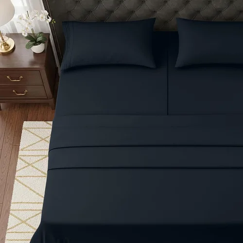 Miniatura 5 de Elegant Comfort Lujoso juego de sábanas de 5 piezas de microfibra de calidad hotelera de alta calidad 1500, bordado de tres líneas, resistente a