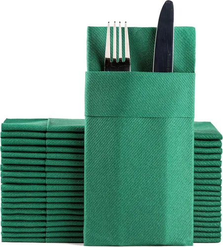 Miniatura 12 de Servilletas de papel desechables azul bebé con bolsillo incorporado para cubiertos, servilletas de tacto de lino absorbentes para cocina, baño