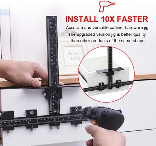 Miniatura 2 de Plantilla de hardware para gabinete, guía de taladro ajustable de aleación de aluminio, herramienta de perforación de madera para una instalación