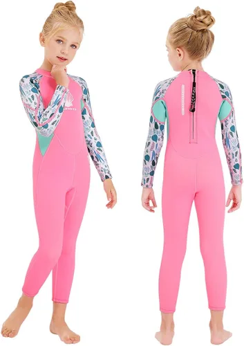 Traje de neopreno completo para niños de 0.098 pulgadas (0.098 in), protección UV, mantiene el calor, trajes de neopreno de manga larga para Rosa