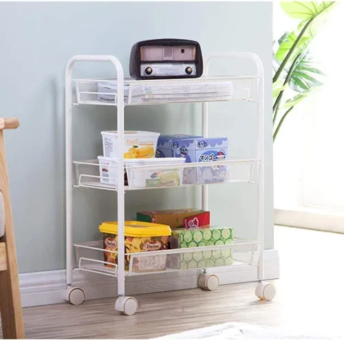 Miniatura 2 de POCHY Carrito de servicio de 3 niveles de acero al carbono, carrito de almacenamiento móvil con ruedas, mesa auxiliar moderna, carrito de bebidas