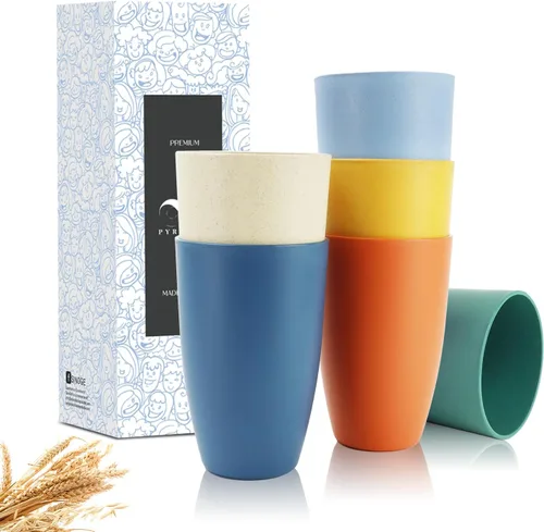 Miniatura 13 de PYRMONT Juego de 6 tazas de paja de trigo, tazas de café de plástico reutilizables, tazas de té con asas, juego de tazas de 16 onzas para café