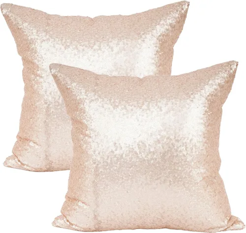 YOUR SMILE Paquete de 2, Nueva Serie de Lujo Oro Rosa Champán Decorativa con Lentejuelas Brillantes y Cómoda Funda de Almohada Decorativa de Satén