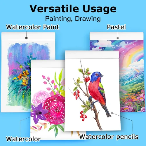Miniatura 7 de Bloc de papel de acuarela, papel de acuarela de 9 x 12 pulgadas, libro de papel de dibujo de pintura de artista de 140 libras/10.58 oz/m²