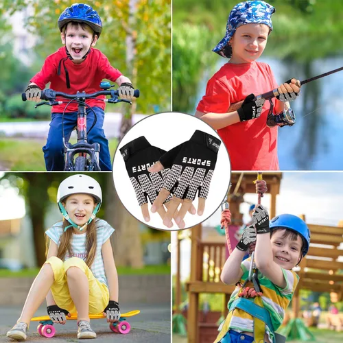 Miniatura 6 de Bumobot Guantes de ciclismo deportivos sin dedos antideslizantes para niños pequeños, guantes de pesca de medio dedo para niños, ciclismo, escalada