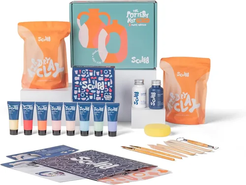 Sculpd - El kit original de cerámica para adultos - Arcilla seca al aire para adultos, herramientas, barniz, pinturas, pinceles, juego de arte y