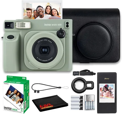 Miniatura 11 de Fujifilm Instax Wide 400 Cámara de película instantánea (negro) Paquete con funda de transporte compatible con estilo vintage + paño de limpieza