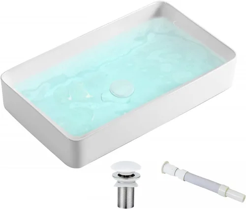 KINGWONG Lavabo de Sobremesa de 24 Pulgadas para Baño, Lavabos de Baño Rectangulares Modernos, Poco Profundos, Sobre Encimera, Lavabos de Cerámica