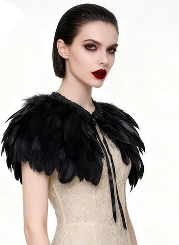 Miniatura 3 de L'VOW Estola de capa de plumas de moda negro blanco beige chal iridiscente
