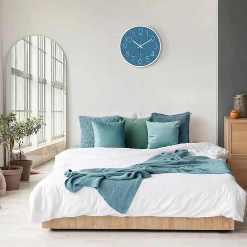 Miniatura 4 de Lafocuse Reloj de pared silencioso azul marino de 12 pulgadas, funciona con pilas, reloj de pared analógico para cocina, sala de estar, dormitorio