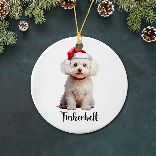 Bichon Frise - Adorno de cerámica de Navidad 2025, adornos personalizados de Bichon Frise regalos para los amantes de los perros, bonito adorno de